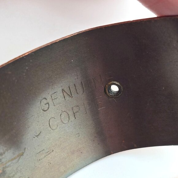 VTG Brutalist Wide Copper Cuff Bracelet 6.5" Gold-Tone Diamond & Loop Design 70s - Picture 6 of 8